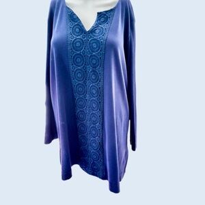 Pappagallo Navy Blue Lace-Panel V-Neck Tunic